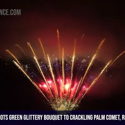 130Shots Green Glittery Bouquet to Crackling Palm Comet, Red to Blue Bouquet