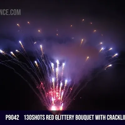 130Shots Red Glittery Bouquet with Crackling Comet to Silver